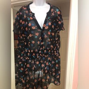 Torrid sheer black floral blouse